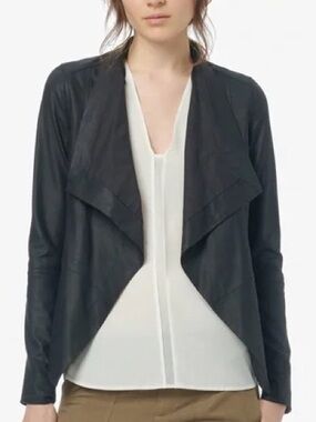 Vince Goat Leather Draped Jacket Black S Ribbed Sleeve EUC